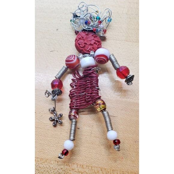 Vintage Figural Stick Pin Artisan Beads Wild Hair Moonbabies Person Girl Boy - Picture 1 of 8